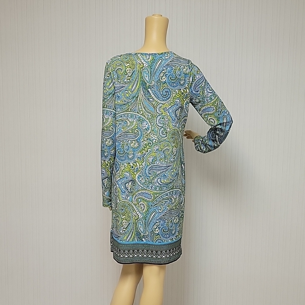 Michael Michael Kors paisley long sleeve dress women's med. blue green - Picture 3 of 6